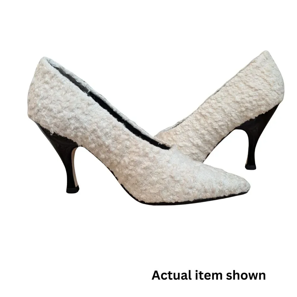 🤍 Tory Burch Cream Boucle Pointed Toe Pumps Stiletto Heels Size 5.5